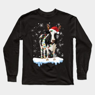 Mooey Christmas Heifers Santa Xmas Lights Cow Lovers Long Sleeve T-Shirt